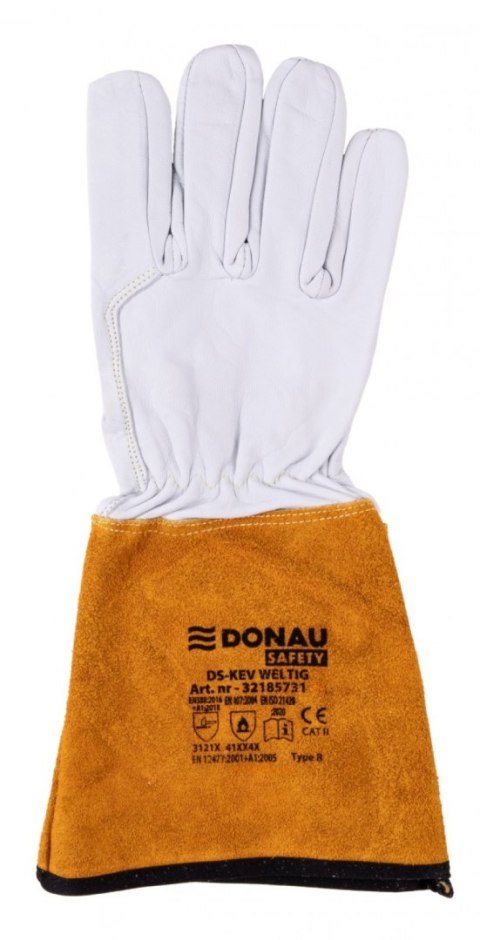 Rękawice spawalnicze DONAU SAFETY DS-KEV WELTIG, kevlar, skóra kozia, rozm. 10/XL, biało-złote