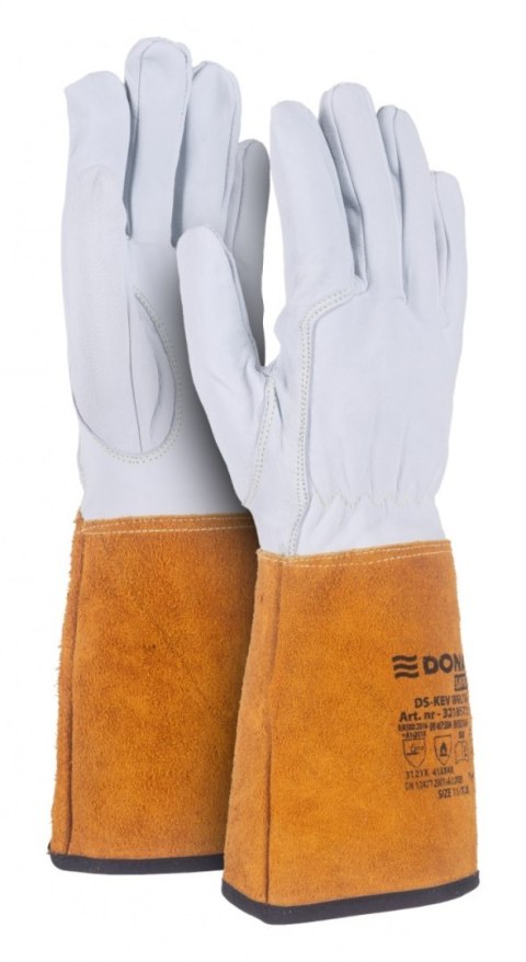 Rękawice spawalnicze DONAU SAFETY DS-KEV WELTIG, kevlar, skóra kozia, rozm. 11/XXL, biało-złote