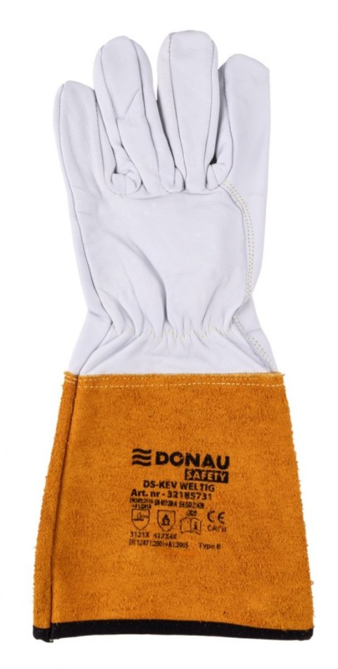 Rękawice spawalnicze DONAU SAFETY DS-KEV WELTIG, kevlar, skóra kozia, rozm. 9/L, biało-złote