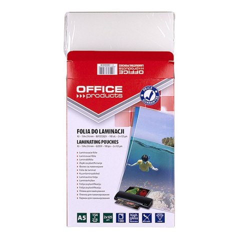 Folia do laminowania OFFICE PRODUCTS, A5, 2x125mikr., błyszcząca, 100szt., transparentna