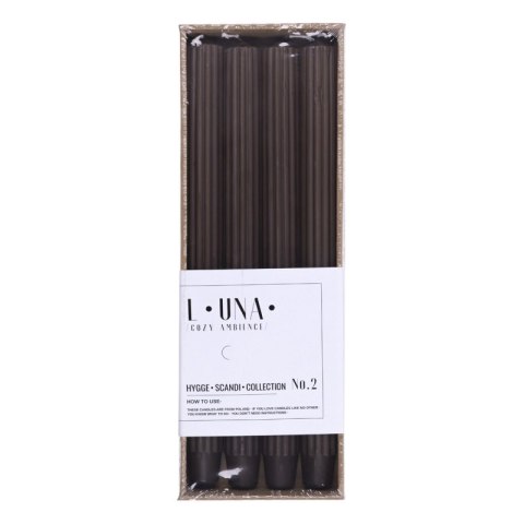 Świeca stołowa długa ryflowana DONAU HOME, 25x300 mm, 4 szt., brązowa