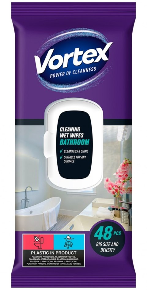 Chusteczki nawilżane VORTEX, do łazienki, z klapką, 48 szt.