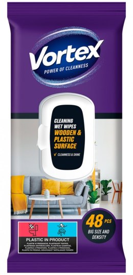 Chusteczki nawilżane VORTEX, do mebli, z klapką, 48 szt.