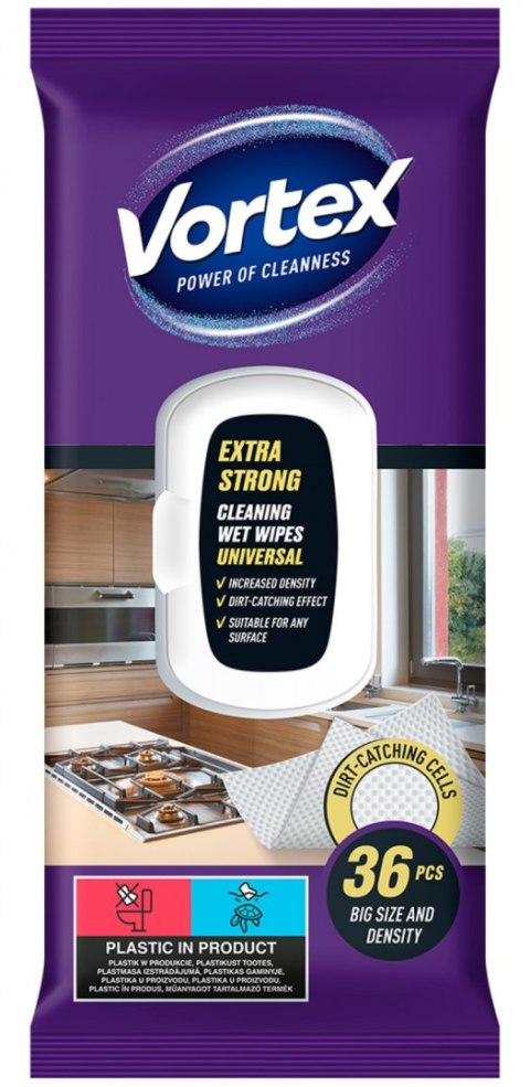 Chusteczki nawilżane VORTEX, uniwersalne, extra strong, z klapką, 36 szt.