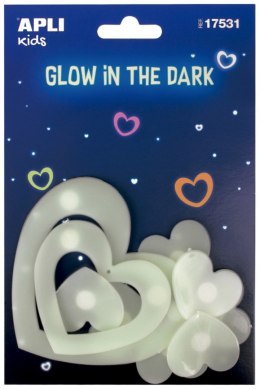 Naklejki świecące w ciemności APLI, serca, 9 szt.