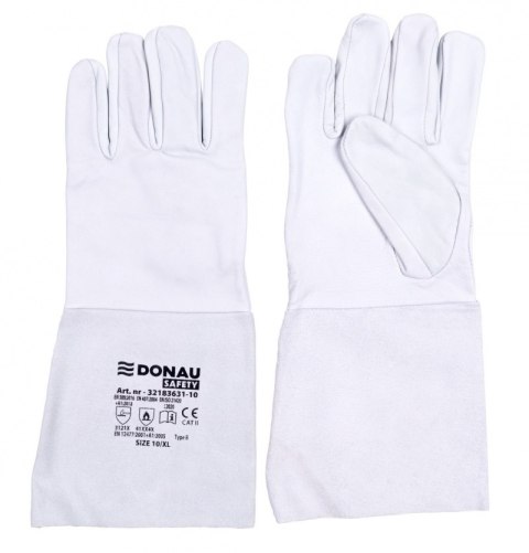 Rękawice spawalnicze DONAU SAFETY DS-WELTIG, TIG, skóra kozia, rozm. 8/M, biało-szare