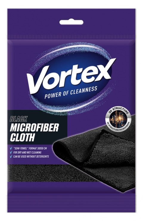 Ściereczka z mikrofibry VORTEX, półręcznik, 30x50cm, czarna