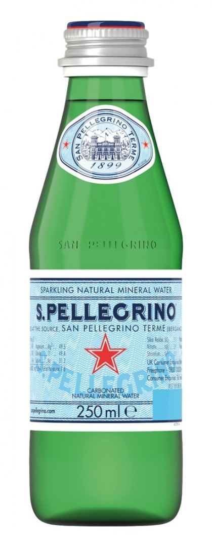 WodaS.PELLEGRINO, delikatny gaz, butelka szklana, 0,25l