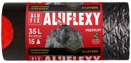 Worki na śmieci ALUFIX Aluflexy, z taśmą, LDPE, 35l, 15 szt., stalowe