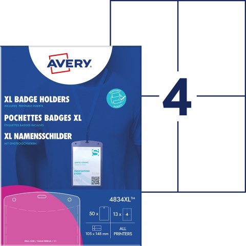 Holdery na identyfikatory A6, zestaw identyfikatorów 105 x 148 mm, opak. XL, 50 szt. etui na identyfikatory + 52 wkłady do zadr