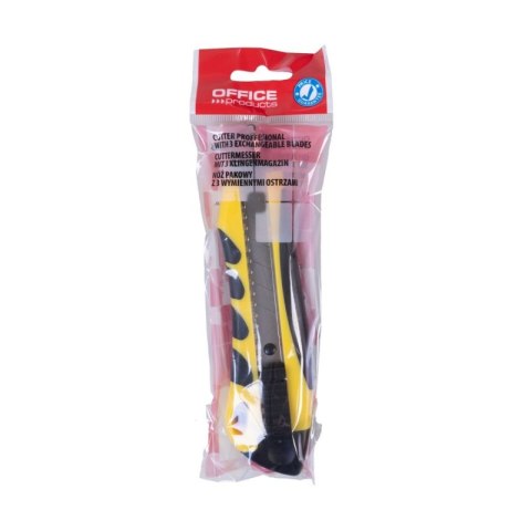 Nóż pakowy OFFICE PRODUCTS Professional, gumowa rękojeść, z blokadą, żółto-czarny