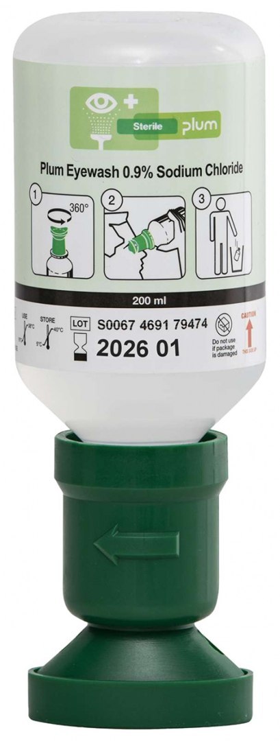 Płyn do oczu PLUM Eyewash, 0,9% chlorku sodu, z nakładką na oko, 200ml