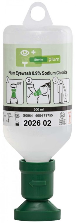 Płyn do oczu PLUM Eyewash, 0,9% chlorku sodu, z nakładką na oko, 500ml