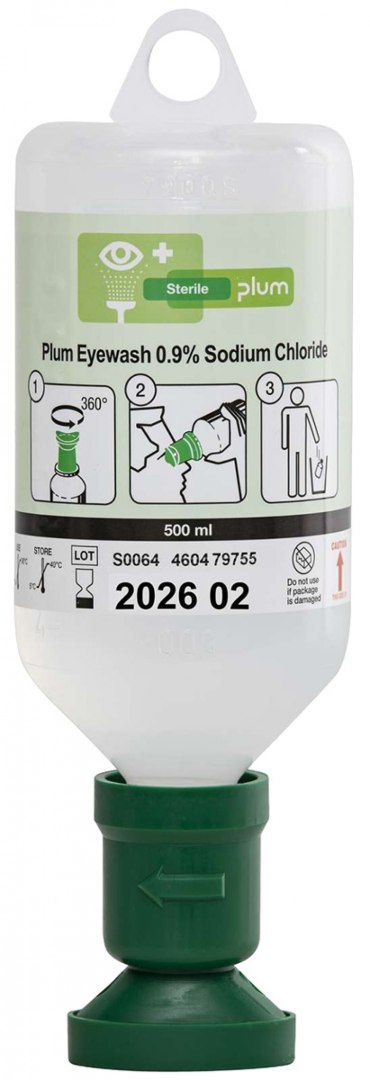 Płyn do oczu PLUM Eyewash, 0,9% chlorku sodu, z nakładką na oko, 500ml