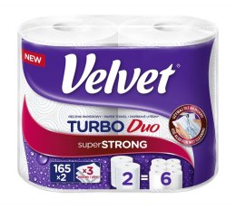 Ręcznik w roli celulozowy VELVET Turbo Duo, 3-warstwowy, 2 rolki po 165 listków, biały