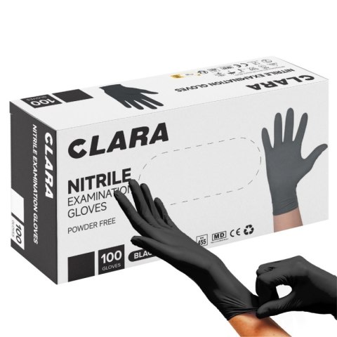 Rękawice nitrylowe bezpudrowe CLARA, 100 szt., rozmiar XS, czarne