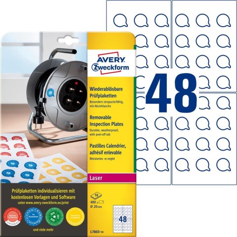 Usuwalne tabliczki inspekcyjne L7803-10 Q20 10ar Avery Zweckform