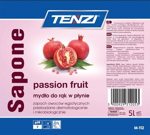 Delikatne mydło w płynie TENZI, zapach owocowy, Sapone Passion Fruit, 5l