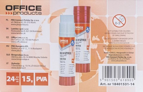Klej w sztyfcie OFFICE PRODUCTS, PVA, 15g