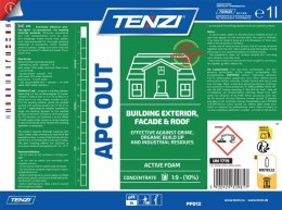 Koncentrat do mycia fasad, elewacji, tarasów TENZI, Apc Out, anglojęzyczna etykieta, 1l
