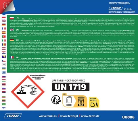 Uniwersalny płyn odtłuszczający do usuwania plam TENZI, Brudex, 10l