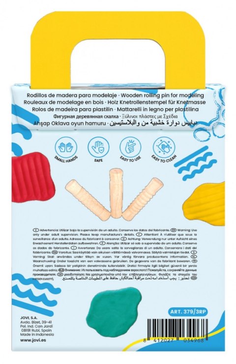 Wałki do plasteliny JOVI dla dzieci, zestaw 3 szt., mix kształtów, drewniane