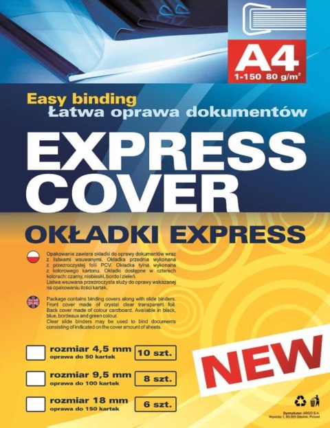 Okładki Express 9,5 mm czarne 8 szt./op. (zestaw do oprawy dokumentów) 415053 Argo