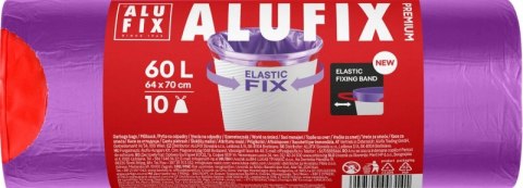 Worki na śmieci ALUFIX Elastic Fix, LDPE, 64x70cm, 60l, 10 szt., fioletowe