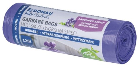 Worki na śmieci DONAU PROFESSIONAL, wytrzymałe, mocne, z uszami, 120l, 10 szt., zapach lawendy, fioletowe