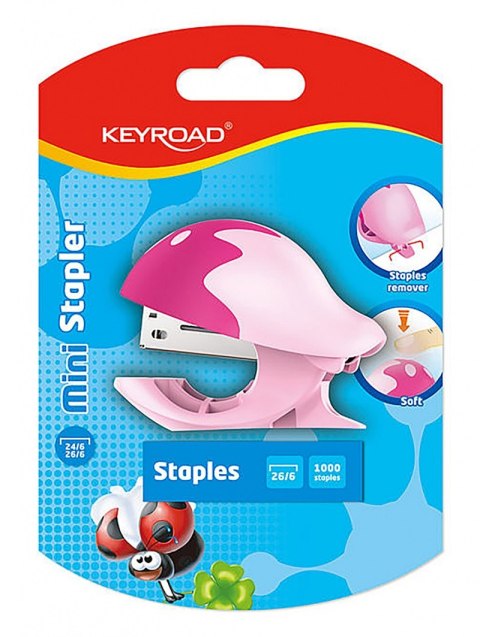 Zszywacz KEYROAD Mini + 1000 zszywek, blister, mix kolorów