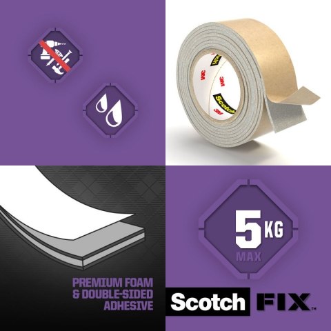 Taśma montażowa dwustronna SCOTCH-FIX Mirror (4496W-1950-P), 19mmx5m, biała