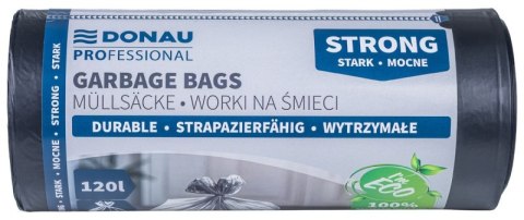 Worki na śmieci DONAU PROFESSIONAL, wytrzymałe, mocne, 120l, 25 szt., czarne