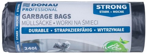 Worki na śmieci DONAU PROFESSIONAL, wytrzymałe, mocne, 240l, 10 szt., czarne