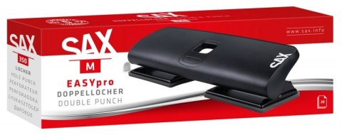 Dziurkacz SAX 350 EasyPro M Double, dziurkuje do 20 kartek, 4 otwory, czarny