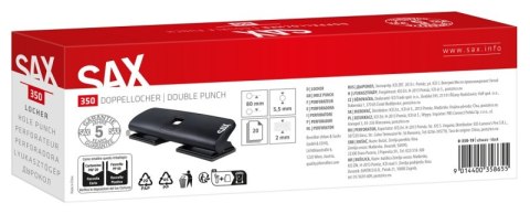 Dziurkacz SAX 350 EasyPro M Double, dziurkuje do 20 kartek, 4 otwory, czarny