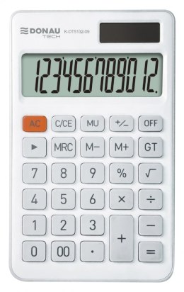 Kalkulator biurowy DONAU TECH, 12-cyfr. wyświetlacz, funkcja pierw., GT, wym. 137x84 mm, biały