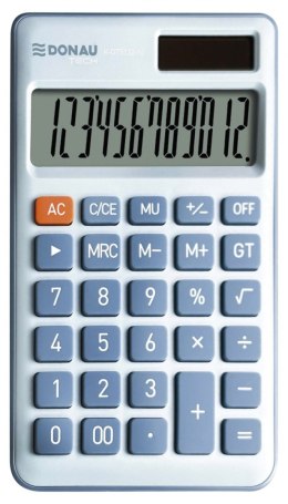 Kalkulator biurowy DONAU TECH, 12-cyfr. wyświetlacz, funkcja pierw., GT, wym. 137x84 mm, niebieski
