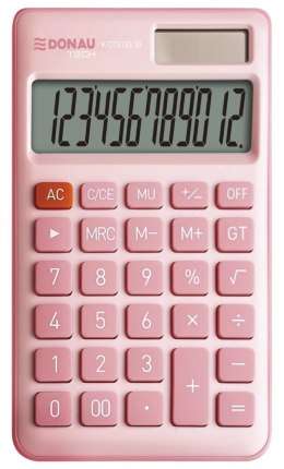 Kalkulator biurowy DONAU TECH, 12-cyfr. wyświetlacz, funkcja pierw., GT, wym. 137x84 mm, różowy