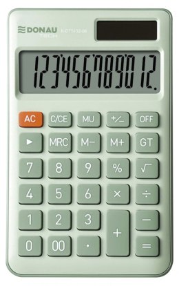 Kalkulator biurowy DONAU TECH, 12-cyfr. wyświetlacz, funkcja pierw., GT, wym. 137x84 mm, zielony