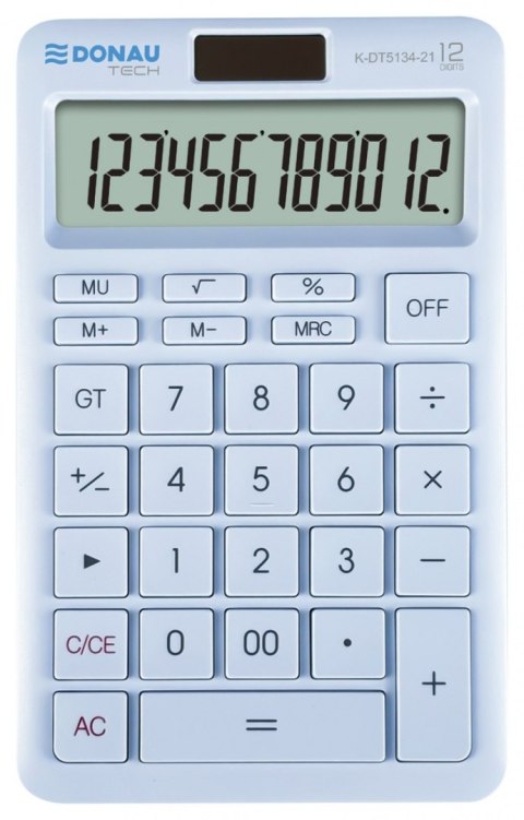 Kalkulator biurowy DONAU TECH, 12-cyfr. wyświetlacz, funkcja pierw., GT, wym. 166x104 mm, błękitny