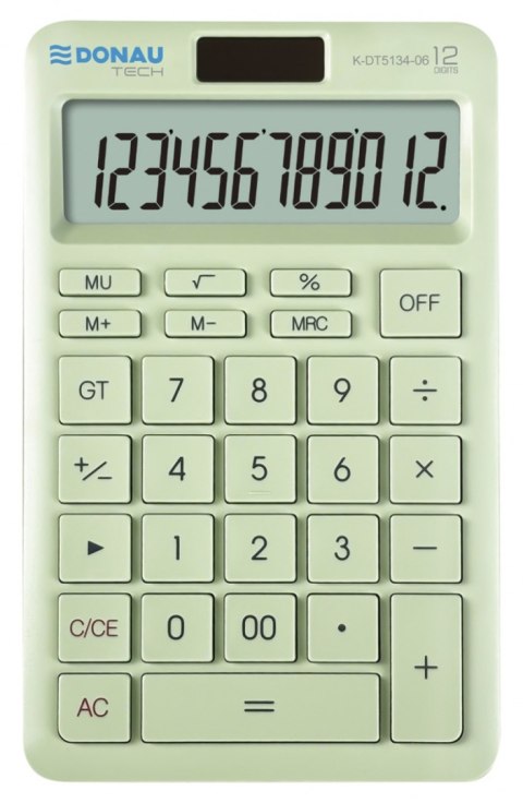 Kalkulator biurowy DONAU TECH, 12-cyfr. wyświetlacz, funkcja pierw., GT, wym. 166x104 mm, zielony