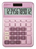 Kalkulator biurowy DONAU TECH, 12-cyfr. wyświetlacz, funkcja pierw., GT, wym. 175x126 mm, różowy