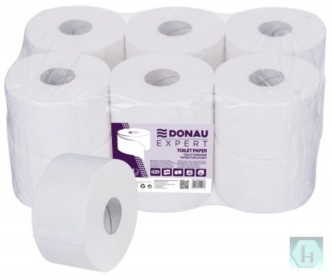 Papier toaletowy celulozowy DONAU EXPERT Jumbo, 2-warstwowy, 500 listków, 12szt., biały