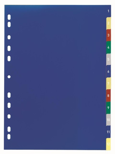 Przekładki PP A4, kolorowe indeksy, 1-12 Pięciokolorowy 675027 DURABLE