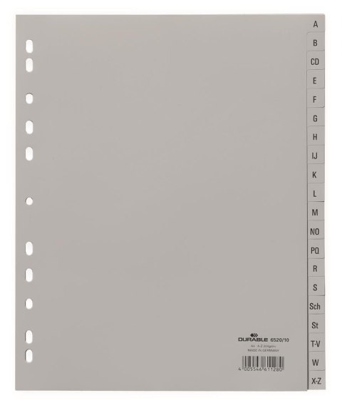 Przekładki PP A4 szare, nadr. indeks, A-Z, 20 części Szary 652010 DURABLE