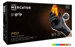 Rękawice nitrylowe bezpudrowe mocne/grube MERCATOR, GOGRIP czarne, (50 szt.), rozmiar XL, RP30060005