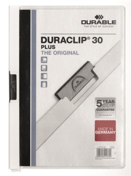 Skoroszyt DURABLE DURACLIP Plus zaciskowy A4 do 30 kartek biały 2213-02