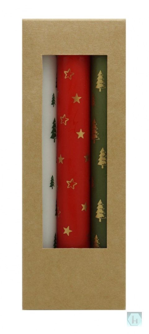 Świeca stołowa DONAU HOME X-Mas, 22x175mm, 3 szt., mix wzorów/kolorów