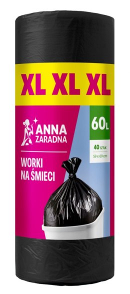 Worki na śmieci ANNA ZARADNA XL, wytrzymałe, 60l, 40 szt., czarne