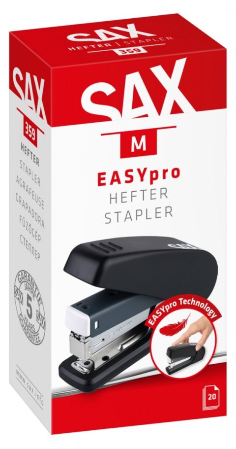 Zszywacz SAX 359 EasyPro M, zszywa do 20 kartek, 24/6, 26/6, czarny